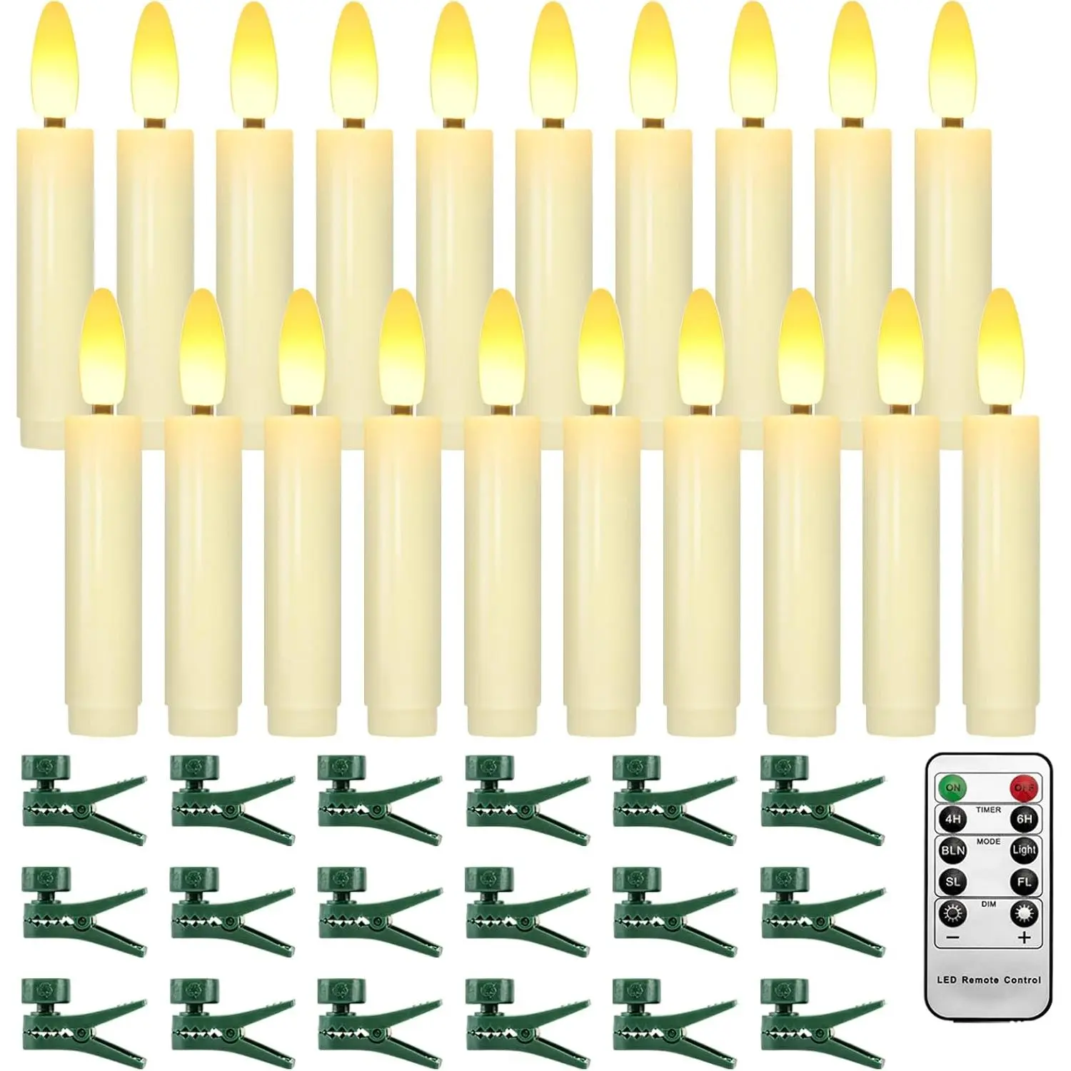 3.65 Inches Clip  Candles for Christmas Trees,  Operated Flameless Tree Candles, Flickering LED Candle Lights with Remote Timer for Xmas Tree Halloween  Decor, 20 count