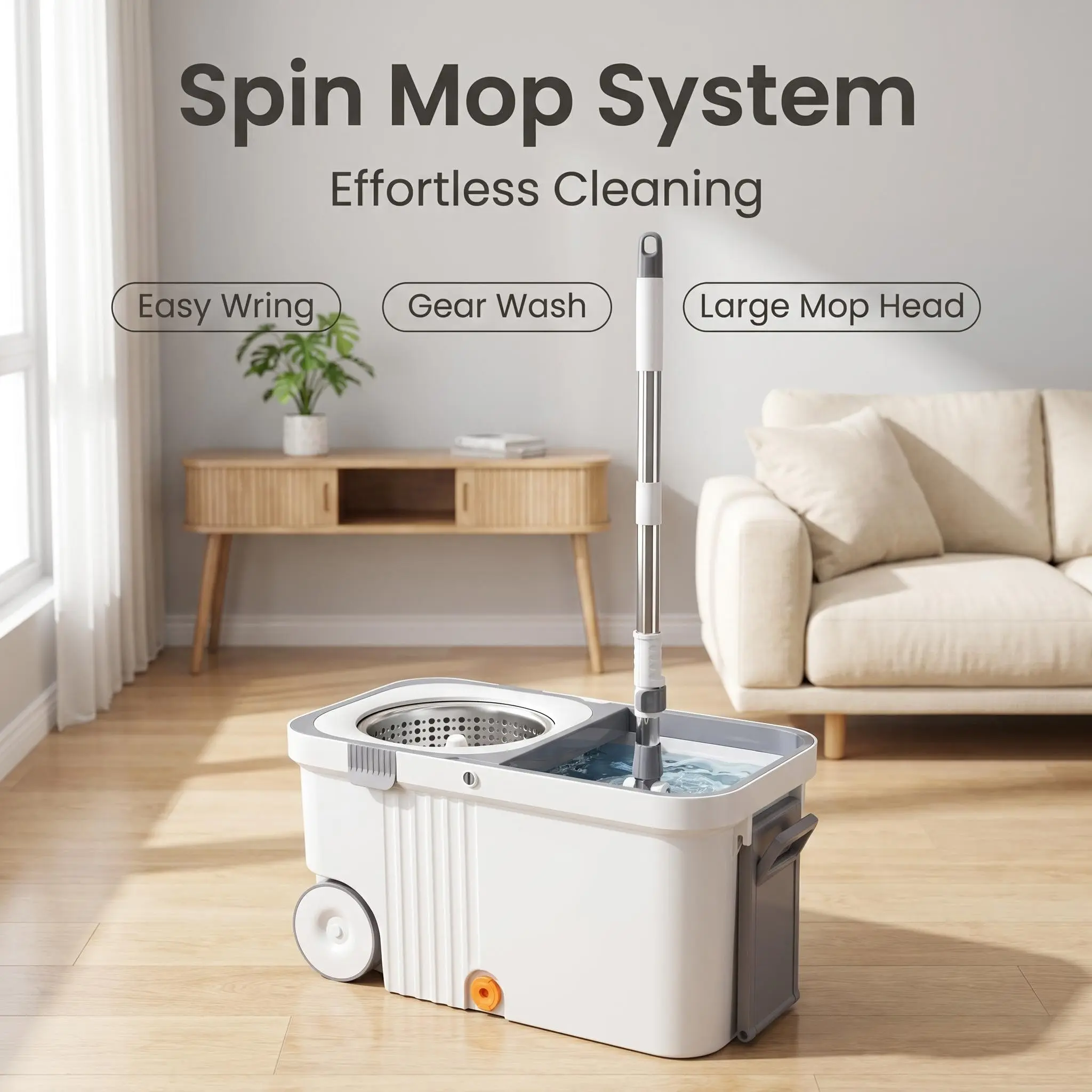 Rotating Mop Bucket Set, Large Size, No Hand Washing, Floor Cleaning, One-Touch Clean, Automatic Water Extraction, Mop Bucket, Mop System