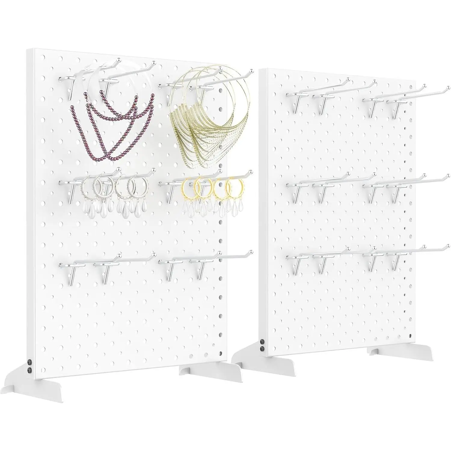 Metal Tabletop Pegboard Display Standing Pegboards for Craft Shows, 12" x 16" Countertop Peg Board with Hooks for Jewelry & Accessories (Cream-White Pegboard with Hooks)