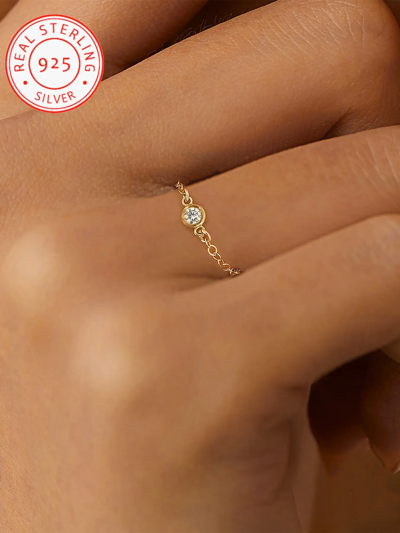 925 Silver Tiny Bezel Set Soft Chain Ring, Dainty Ring, Minimalist Jewelry for Women, Perfect Gift for Daily Wear, Birthday, Anniversary