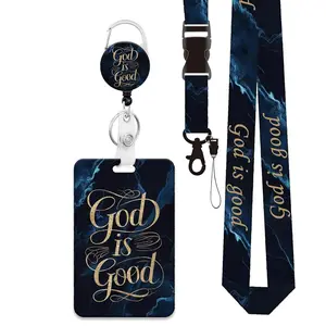 Teacher ID Badge Holder Set with Lanyard and Card Case, Nameplate, Blue Background Design, Personalized Lanyard, Durable Keychain, 360 Degree Rotating Clip, ID Badge Reel, Lanyards With Id Holder