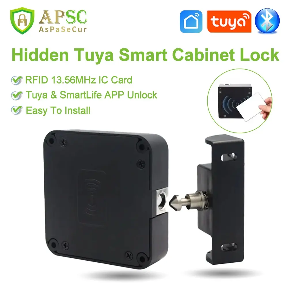 Tuya Smartlife APP Intelligent Cabinet Lock, Rfid Drawer Hidden Electronic Lock, Non-Contact Unlock, Wooden Drawer Installation