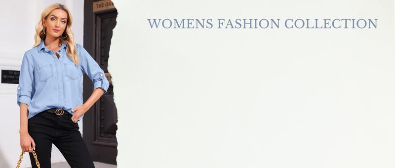 FMEYOA Women's Button Down Denim Shirt Casual Collared Long Sleeve Pocket Blouses FMEYOA Women's Button Down Denim Shirt Casual Collared Long Sleeve Pocket Blouses