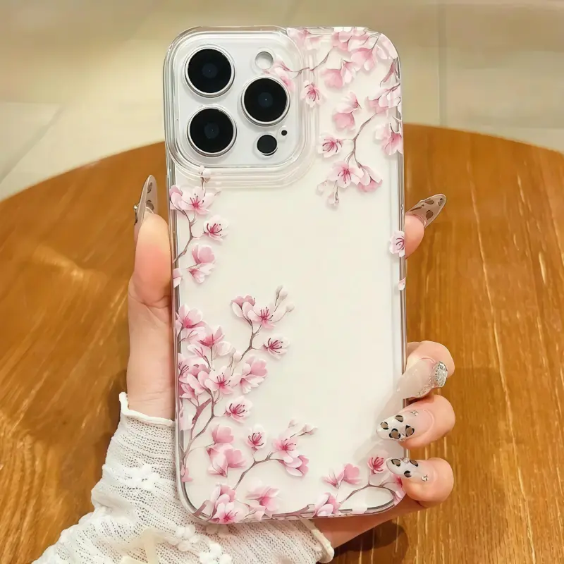 Gorgeous Cherry Blossom Pattern, Transparent TPU Full-Coverage Anti-Fall Protection Soft Case, Suitable For IPhone17Air/16/15/14Plus/13/12/11/X/XS/XR/XSMAX, Durable, Anti-Fouling And Anti-Finger, Stylish Gift