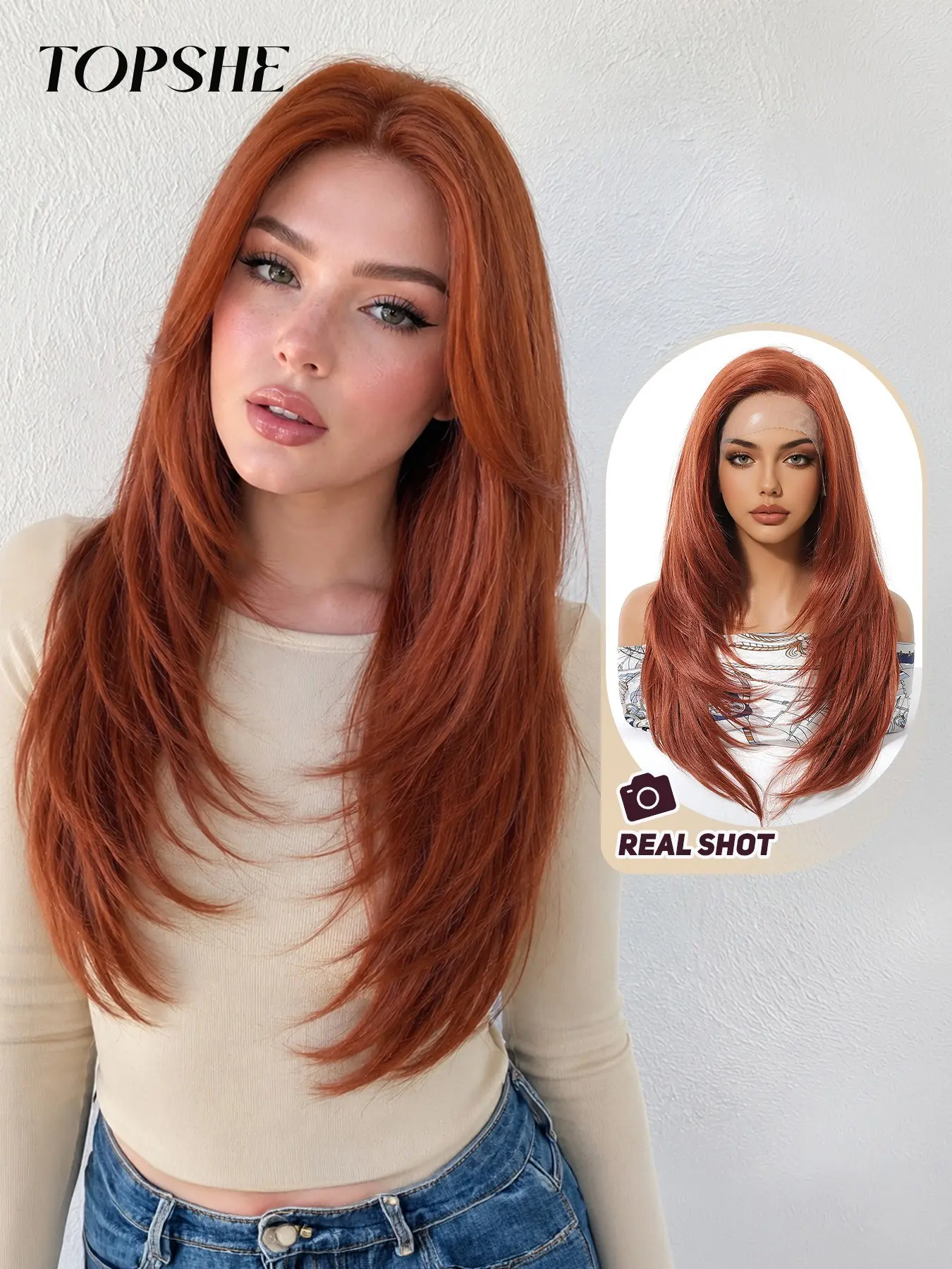 Topshe Retro Dirty Middle Part Feather Layer Straight Front Lace Long Wig, Style, No Maintenance Full Headpiece, Middle Parted Wig, High Quality Wigs