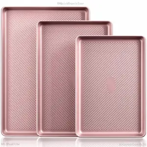 Diamond-Texture Baking Sheet Pan Set, Non-Stick Cookie Sheets, Teflon-Free Heavy Duty Bakeware - 3 Sizes, Baker, Pink Kitchenware CookingAHavenGoods26AB12PeakVibeH8QuickRepairZone