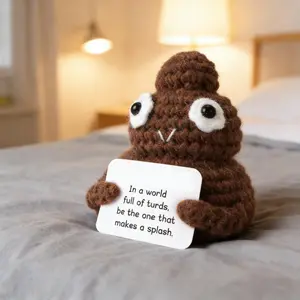 Cute Crochet Poop Doll - Handmade Crochet Knitting Plush Ornament for Home Office Decor, Funny Stuffed Animal Gift with Encourage Card for Friends & Family