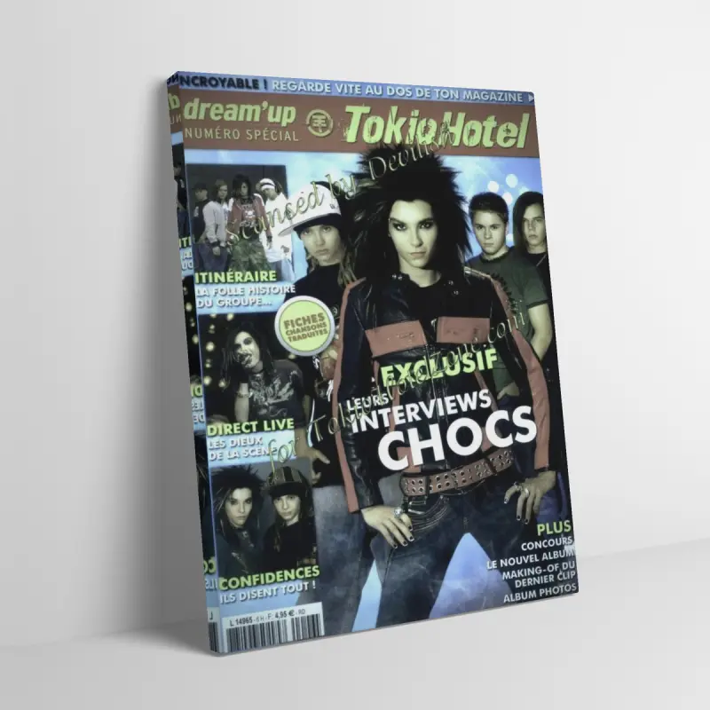 Vintage Tokio Hotel Music Album Group Photo Framed Canvas Home Wall Art for Adult Fans, Mid-century Modern Black Flash Manga Wall, Y2K Y3K Aesthetic Room Decor, 1980s Retro Cinematic Flag for Alternative Teens