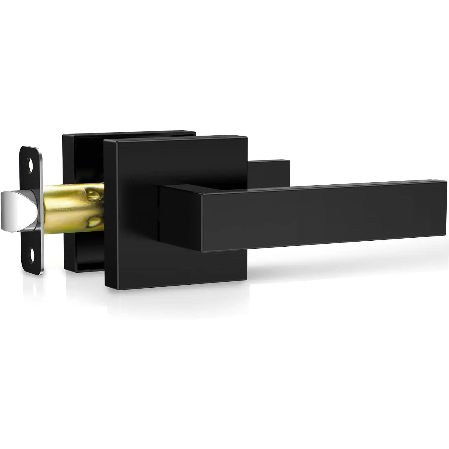1 Pack Matte Black Door Handles, Passage Door Levers for Hallway & Closet, Interior Keyless Door Knobs Heavy Duty Square Non-Locking Handlesets, Reversible for Left & Right Sided Doors
