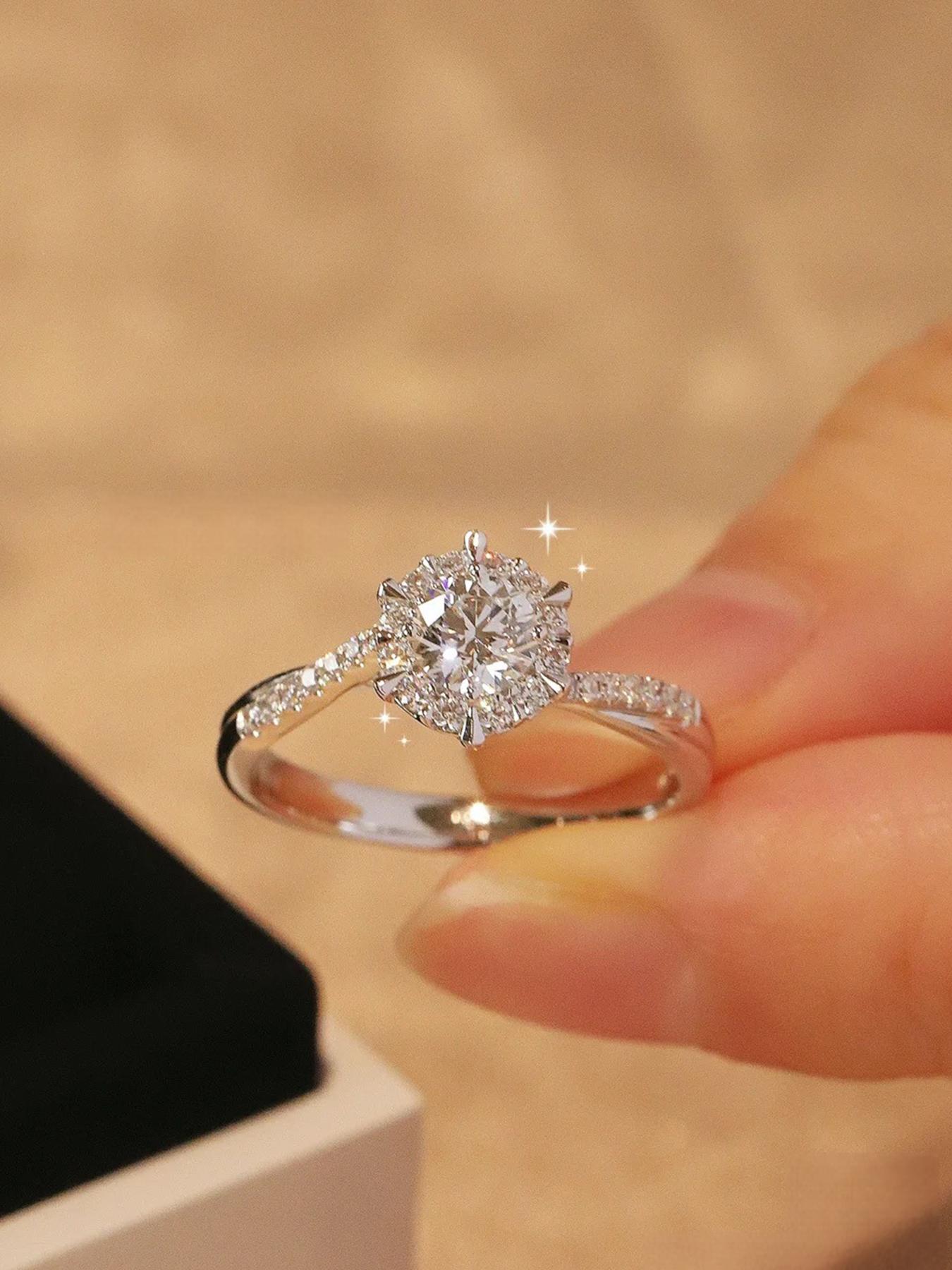 S925 Sterling Silver Synthetic Moissanite Design Ring, Luxury Engagement Ring, Engagement Wedding Rings, Perfect Holiday Gift for Women