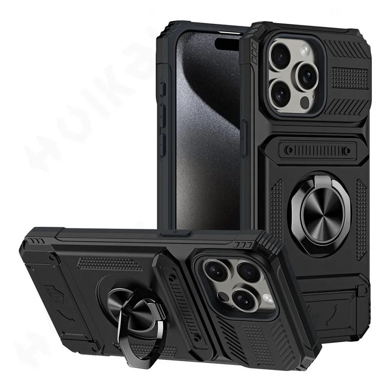 Military quality Case For iPhone 11 13 14 15 16 Pro Max Magnetic Rotated Ring Kickstand Heavy Duty Drop Protection Wallet Cover