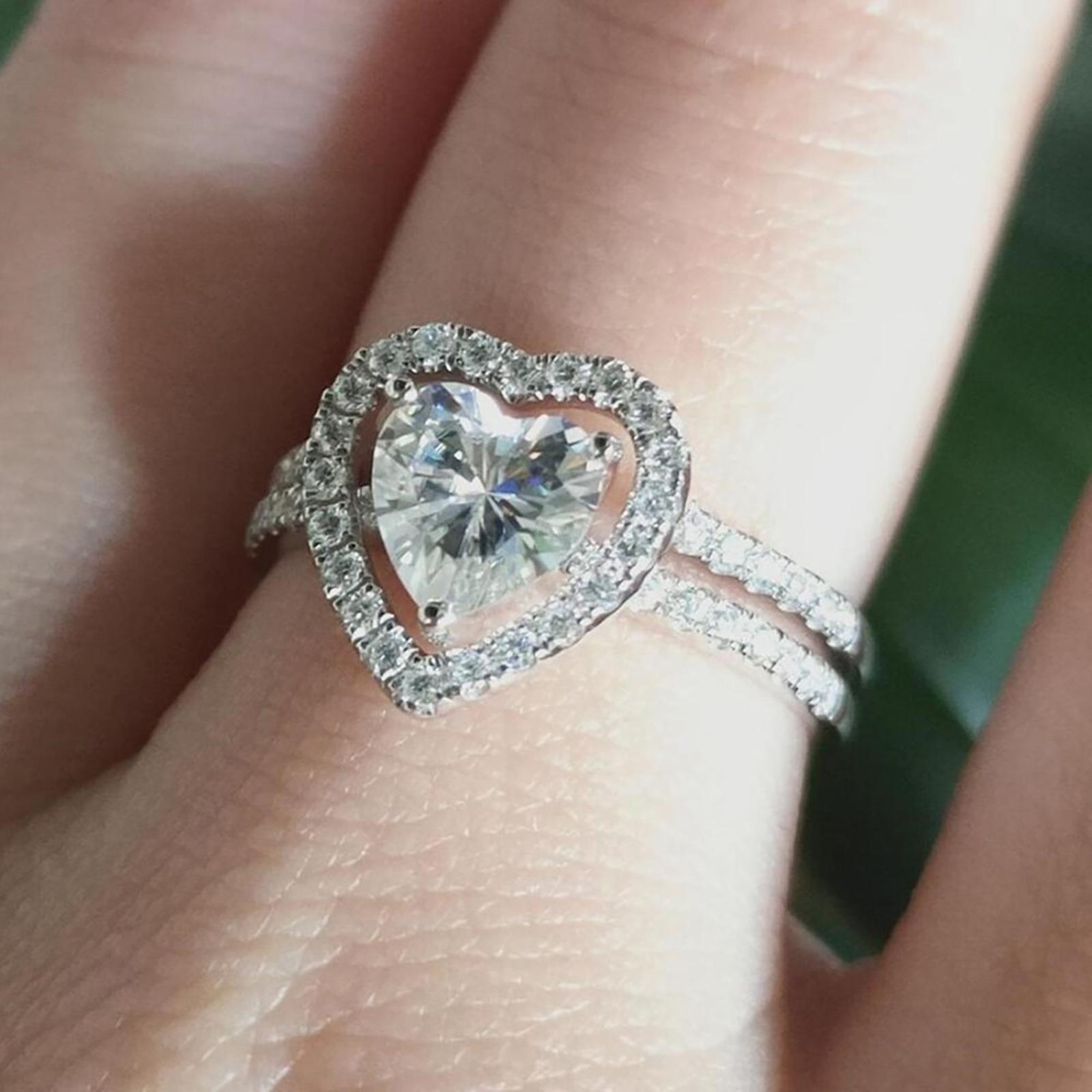 Unique Zircon Heart-Shaped Multifunctional Ring Set with Diamonds, Women's Ring Gift for Wedding Anniversary or Birthday