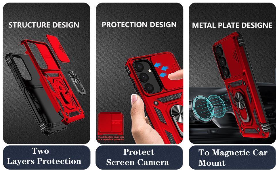 Phone Case for Samsung Galaxy S24 / S25 Case with HD Screen Protector & Kickstand & Slide Camera Cover,Phone Case for S24 / S25 6.2", Red