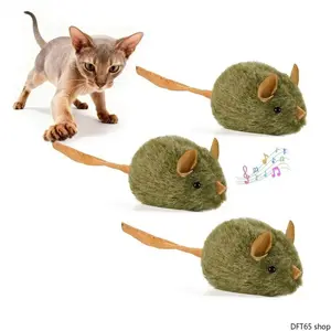 Soft Plush Realistic Mouse Cat Toy Built In Squeaker Sound Module Chewable Stitched Edge Durable Fabric Boredom Relief Design For Kitten Adult Senior Indoor Cats Daily Interactive Training Entertainment Pet Accessory