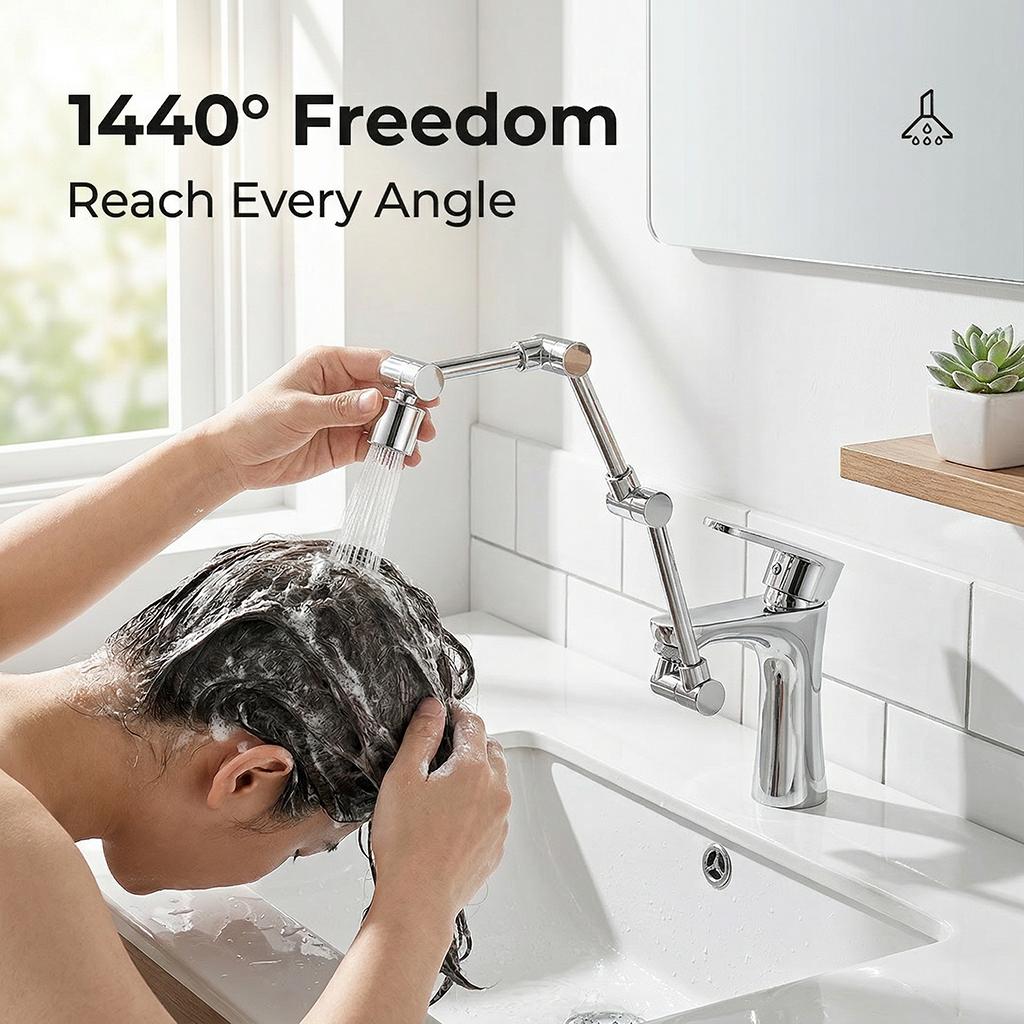 Pro-Max 1440° Universal Swivel Robotic Arm Faucet Extender| Solid Brass Dual-Mode Water Stream| High-Pressure Splash-Proof Nozzle