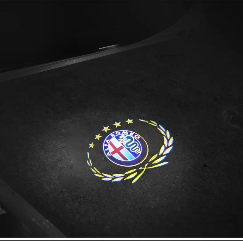 2pcs LED Car Door Welcome Light Projector Logo for Alfa Romeo 147 156 166 159 Mito Stelvio Brera Spider Giulietta Giulia