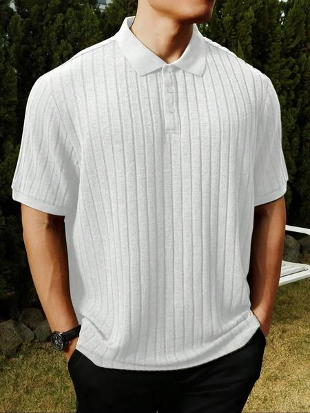 Men's Muscle V Neck Polo Shirts Slim Fit Short Sleeve Golf T-Shirts Ribbed Knit Soft Tees, Men'S Clothing, Men'S Tops, Comfortable And Trendy Design, Suitable For Daily Travel