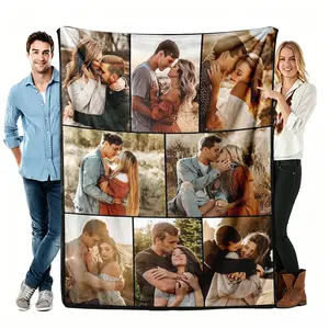 Custom 8 Photo Collage Flannel Throw, Personalized Picture Blanket Soft Warm Cover, Cozy Romantic Gift for Girlfriend Boyfriend Wife, Memory Home Decor for Couch Sofa Bed, AC Room Summer Nap Blanket, Anniversary Valentine Birthday Wedding Gift for Lovers