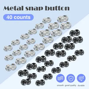 40 Counts Sew-on Snap Buttons, Dual-Size Metal Fasteners for Clothing & DIY Crafts (Silver & Black)
