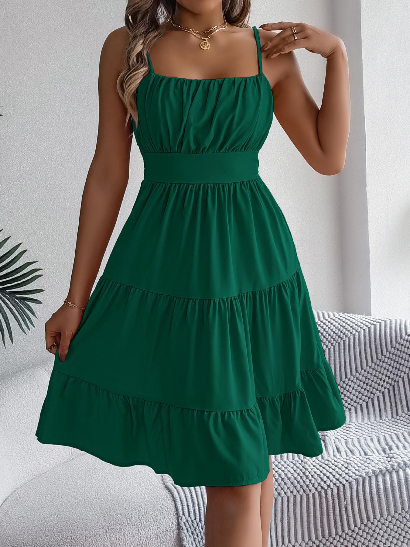 Women's Solid Color Cami Dress, Casual Fashionable Sleeveless A Line Dress for Summer, Ladies Clothes for Daily Wear