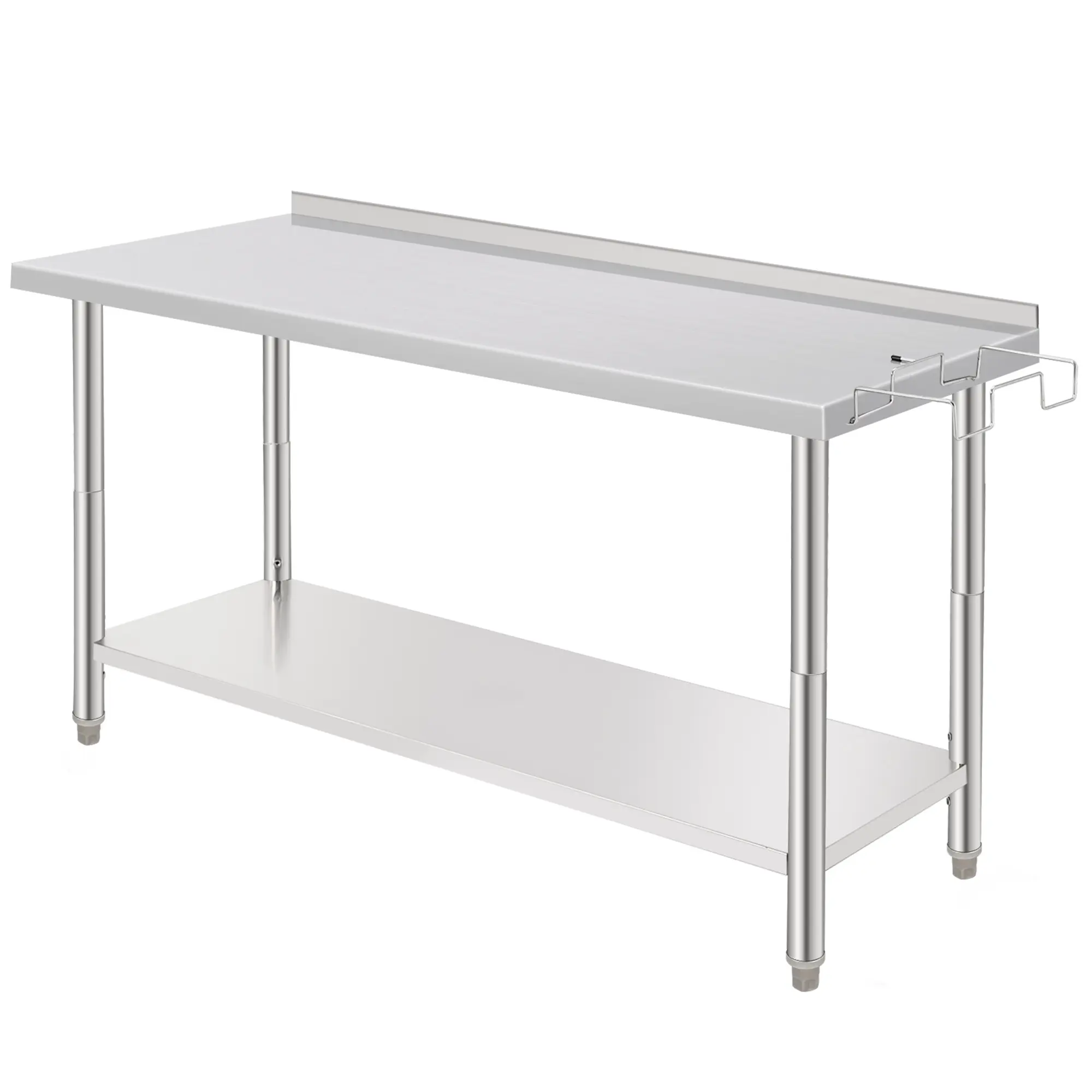 NSF Commercial Grade Stainless Steel Rectangular Rolling Work Table with Caster Legs (60x24x35in) - Heavy-Duty Metal Table with Adjustable Shelf, Backsplash, 660lbs Capacity for Kitchen, Garage Prep Station