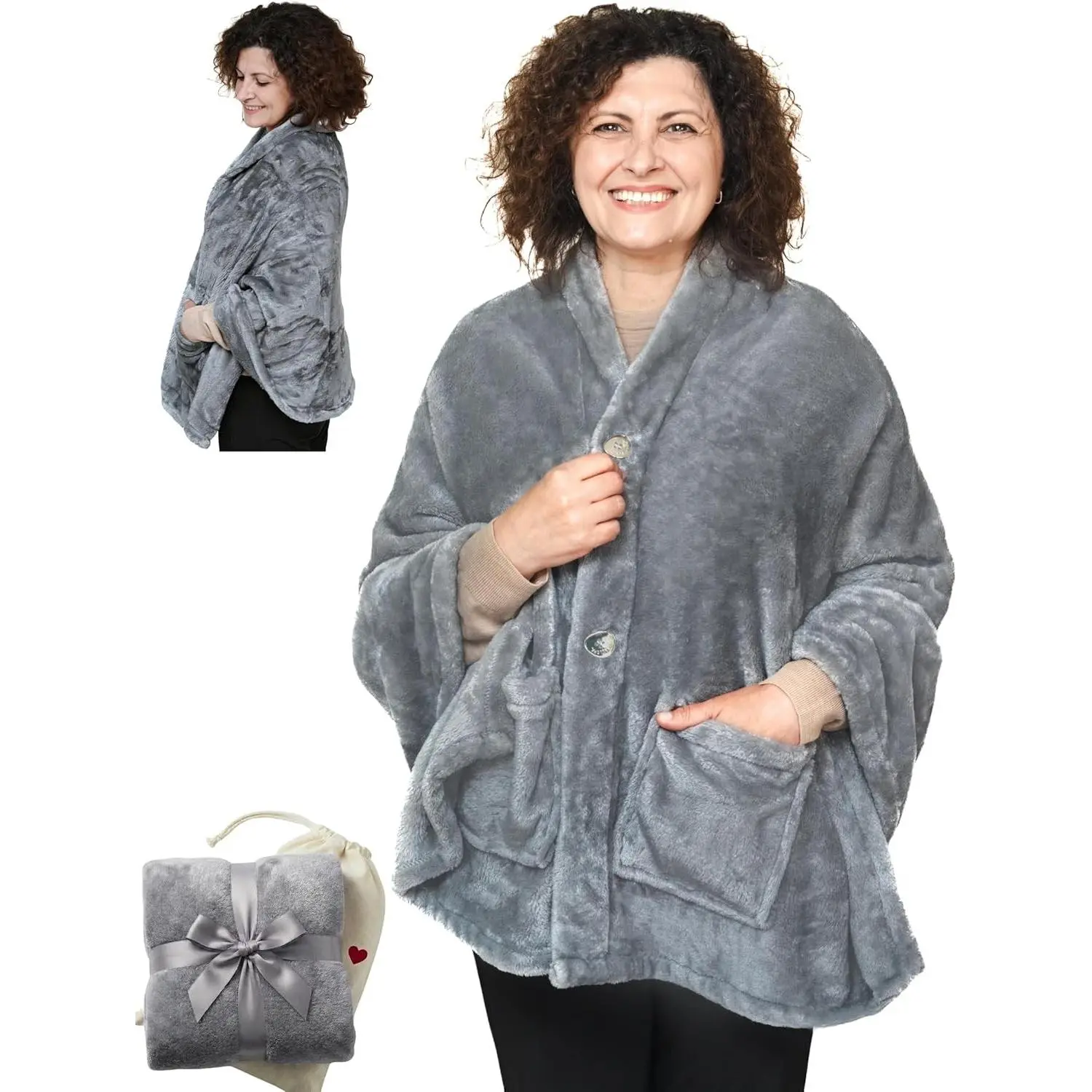 Fleece Poncho Blanket - Drape&Go No Sleeves- Lightweight Wrap Shawl - Wearable Blanket - Easy On Easy Off