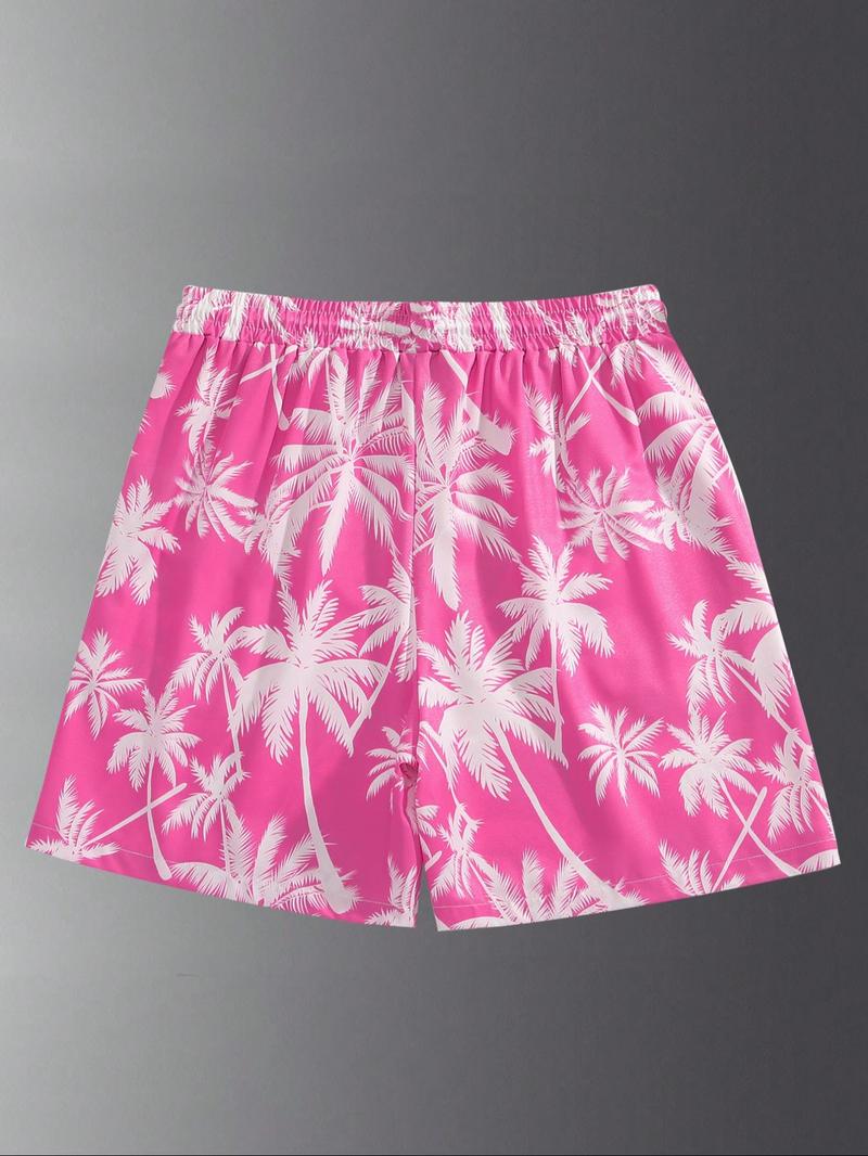 Men's Palm Tree Print Swim Shorts, Regular Fit Casual Comfy Breathable Swim Shorts for Summer, Men's Swimming Swimwear for Beach Vacation, Clothing, Swim Bottoms, Swimtrunks, Summer Swim Trunks, Drawstring Swim Bottom