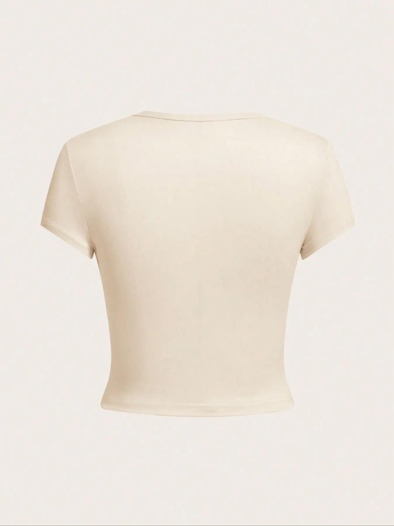 Women's Letter Print Round Neck Tee, Casual Short Sleeve Crop T-shirt, Shortsleeve Graphic Tees Women, Ladies Summer Graphic Tees Women for Daily Wear, Casual Fashionable Top