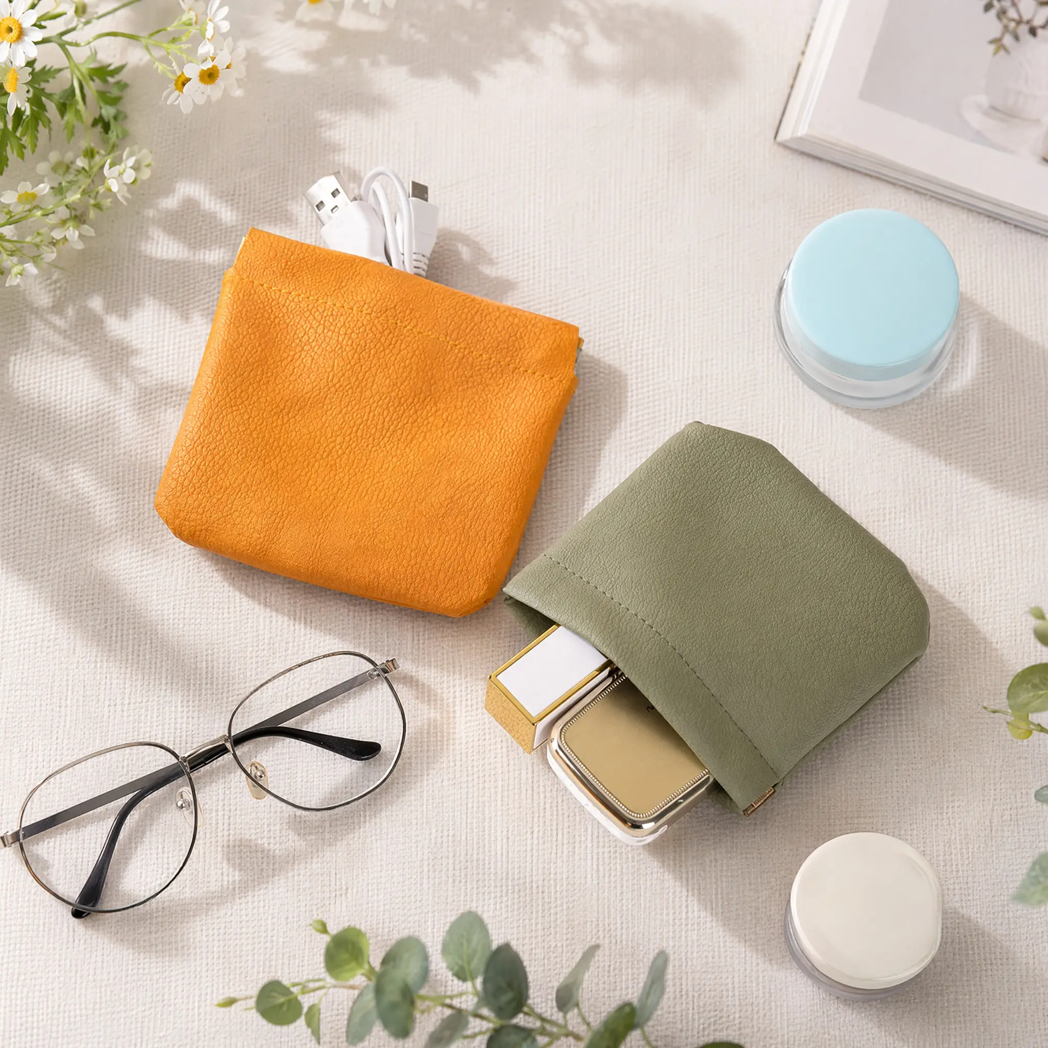 Purse Chaos Fixer Pouch Mini Auto Closure Snappy Pouch For Keys/Changes/Coins/Lipstick/Cards Bag Cosmetic Accessories Organizer Makeup Pouch Waterproof Pouch Glossy Pack-YY1
