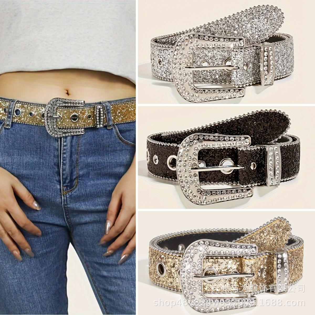 Cross-border rhinestone belt for women, ins-style wide waist belt, fashionable and unique sequin European and American decorative versatile jeans belt