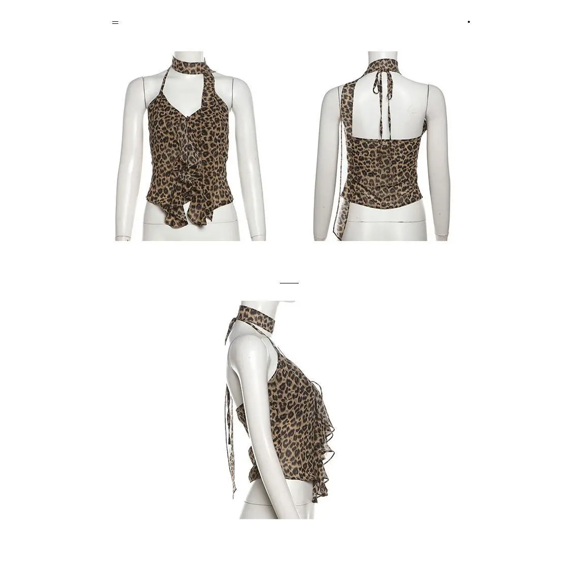 Leopard Fashion Lace Up Halter Tank Top for Women Irregular Ruffled Slim Spicy Girl Short Top Summer Camisole Vest Y2k Clothing