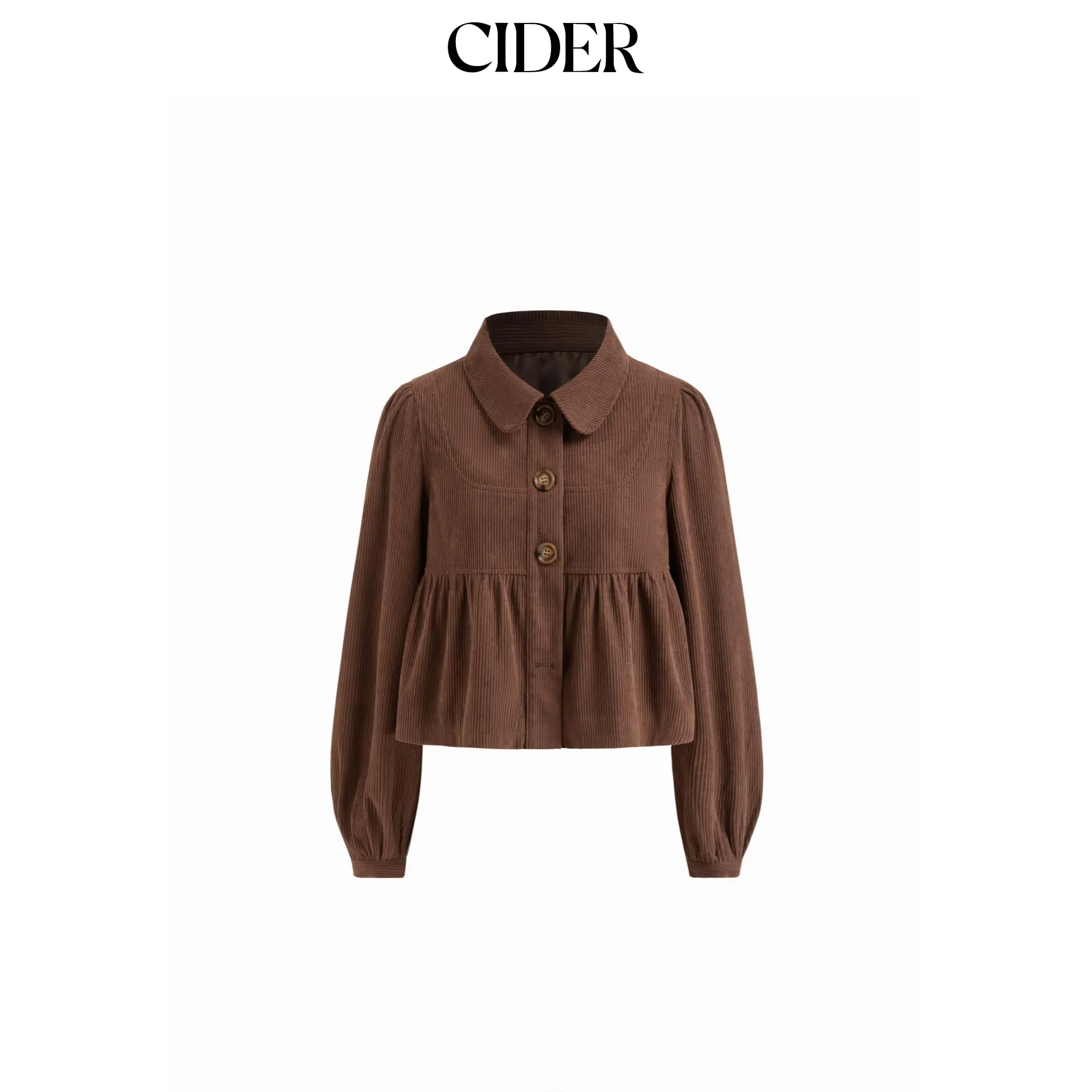 Cider Corduroy Collar Long Sleeve Button Peplum Jacket SohoChic