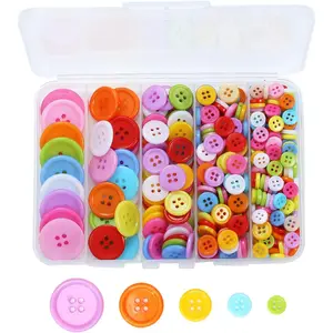 320 count Colorful Buttons for Crafts DIY, 5 Size Buttons for Sewing Flatback Button Bulk with Box 4 Holes  Button for Crafts and Decoration (9-25mm)