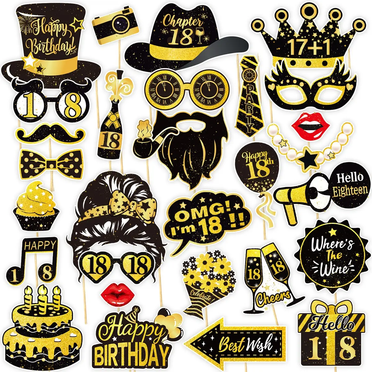 30Pcs 18th Birthday Photobooth Props, 18th Birthday Photo Photo Props, 18th Birthday Party Decorations, Birthday Photo Booth Props Party Favors