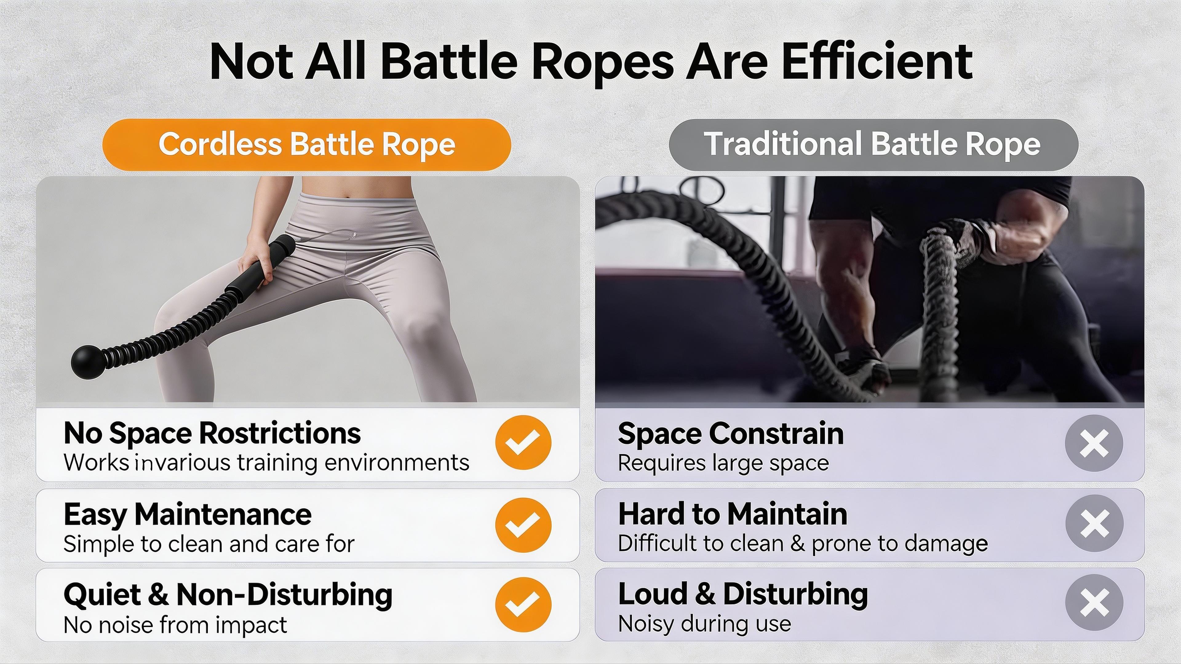 [Fahuac] Portable Cordless Battle Rope, Silent Spring HIIT Training Equipment for Home Fitness, Space Saving with Anti-Slip Grips, Lightweight with Carry Lanyard, Quiet Workout for Small Spaces