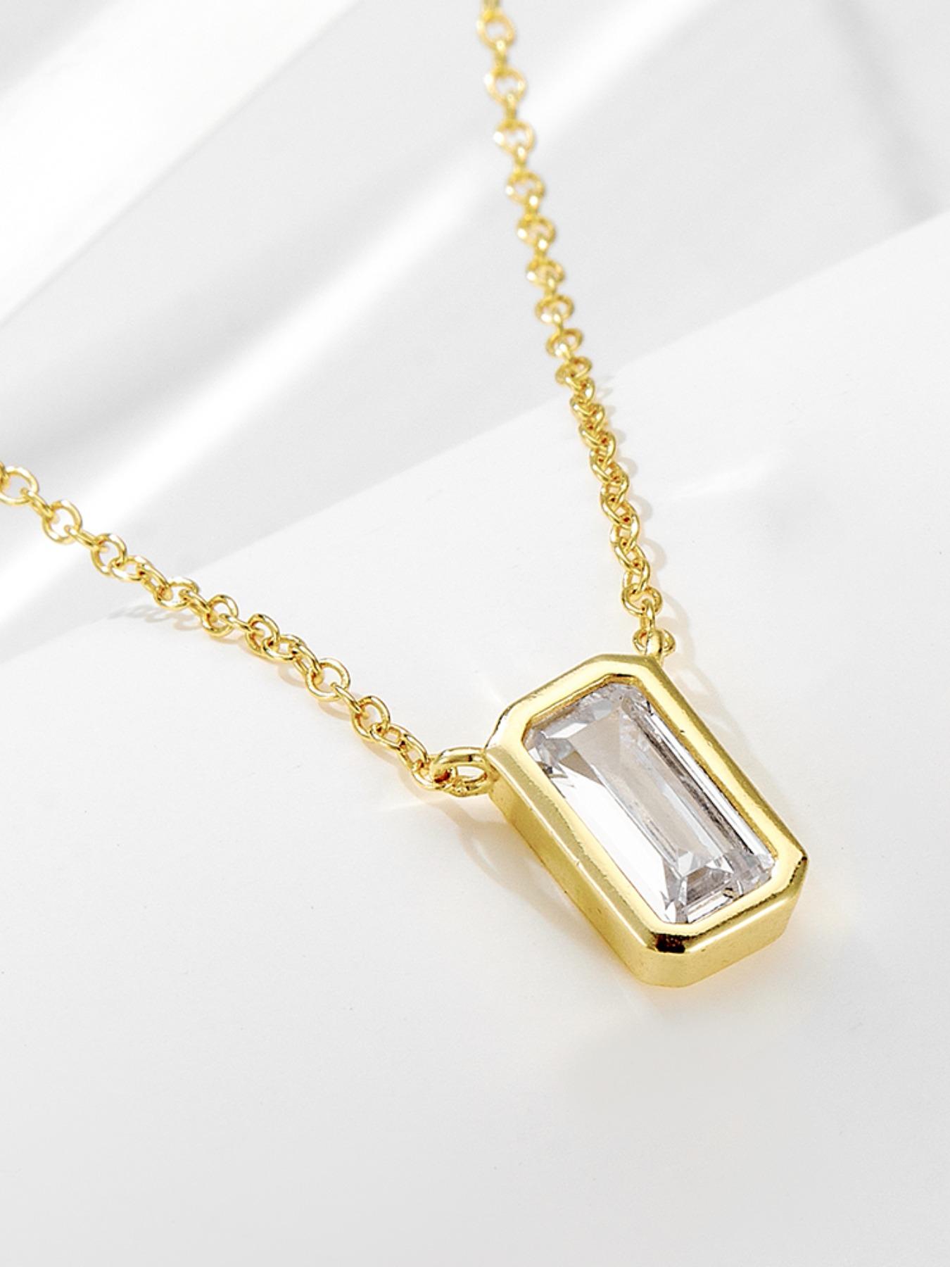 S925 Sterling Silver Rectangle Shaped Artificial Zircon Pendant Necklace, Fashion Jewelry for Party, Daily Clothing Decor, Trendy All-match & Exquisite Jewelry for Gift