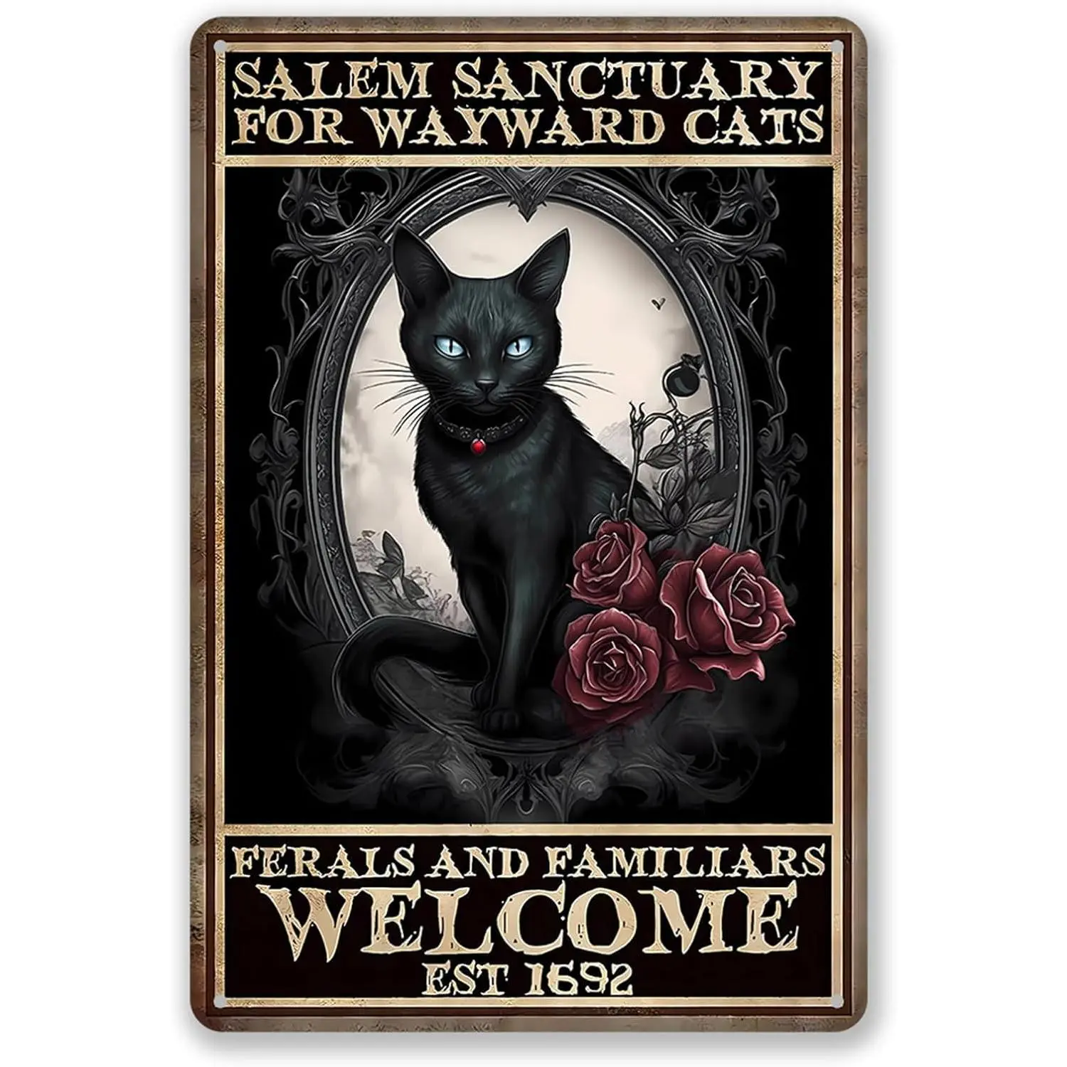 Vintage Gothic Black Cat Aluminum Wall Hanging, Sturdy Durable Home Supplies Sign (8x12 inch) - Ferals and Familiars Decor for Witchy Spaces, Outdoor Areas, Outdoor Decor, Bedroom