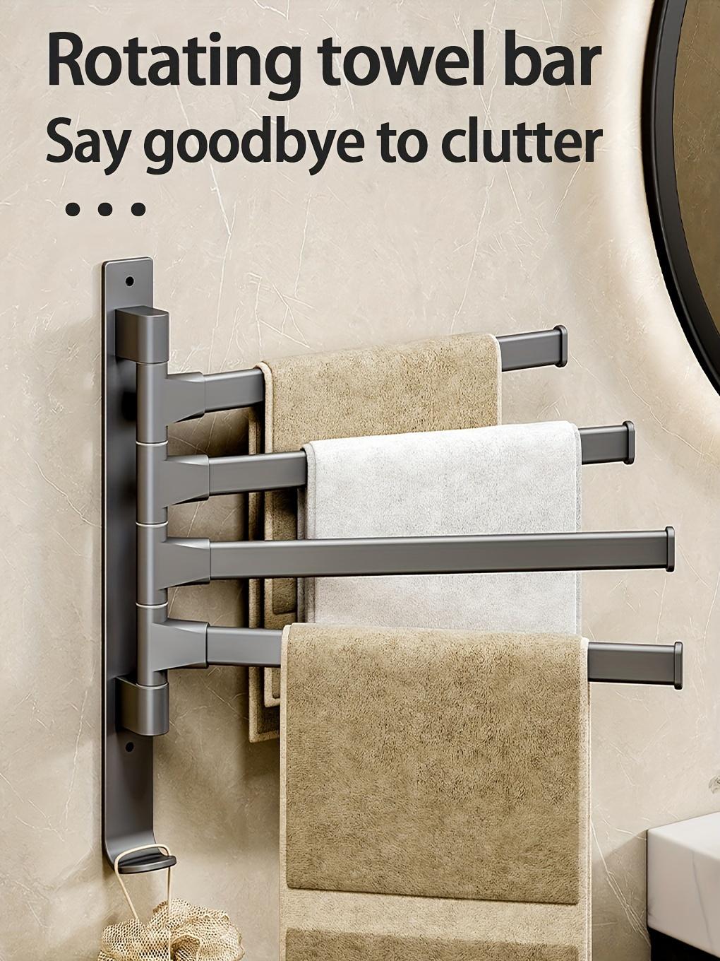 Multi-bar rotating towel rack, wall-mounted bathroom towel rack, space-saving corner hooks, metal rod with smooth rotation