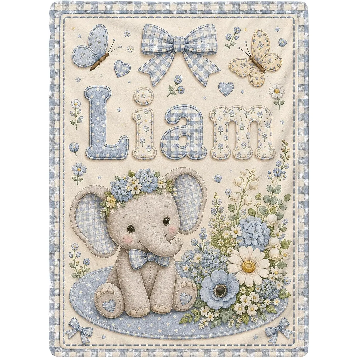 Personalized Baby Blanket with Name, Custom Baby Blankets, Gift for Boy Girl, Ship Next Day, Customized Name, Baby Essentials, Elephant Design Slim Soft One-Side Printing