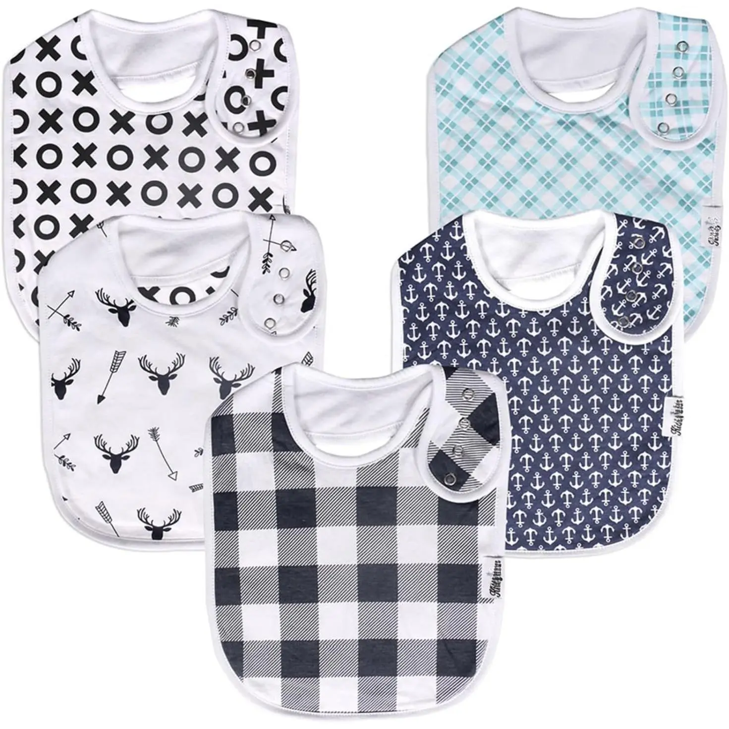 Unisex Organic Bandana Bibs for Teething Babies, Casual Solid Color, Soft Absorbent, Adjustable Snaps
