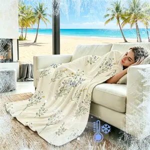 1Pcs Hot Sale Nordic Floral Cooling Blanket Q-MAX>0.3, For Heat Sensitive People, AC Room Use