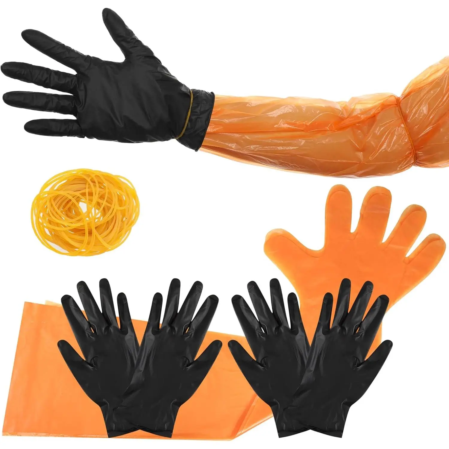 50 Pairs Field Dressing Gloves Disposable Deer Gutting Mittens Hunting Cleaning Gloves Combo with Long Arm Glove and Short Nitrile Glove for Hunting Cleaning Accessories