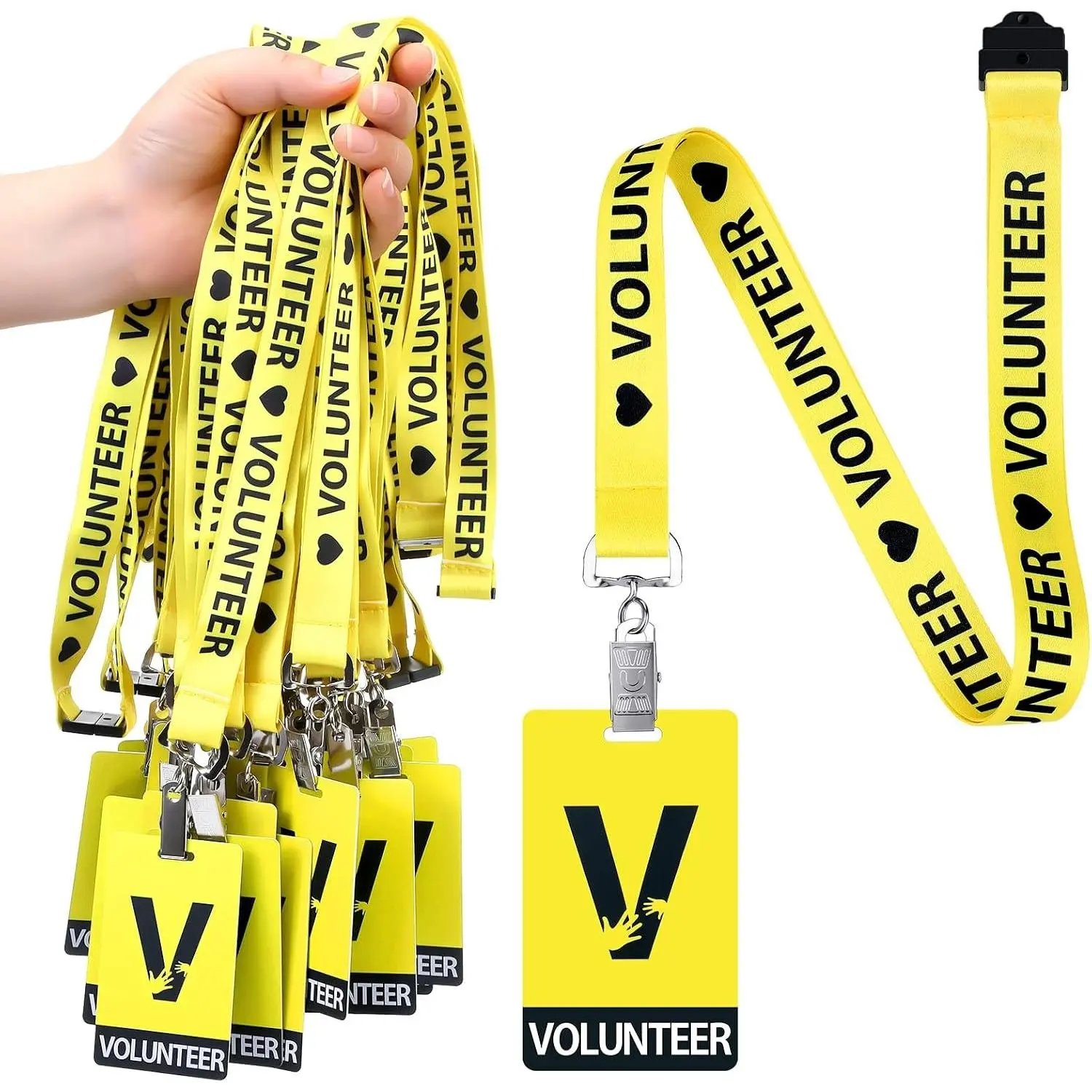 25 Pack Volunteer Lanyard with PVC Plastic Card Pass Volunteer Identification ID Badges Bulk Breakaway Lanyard for Activity, Fundraising, Church, School, Events(Yellow)