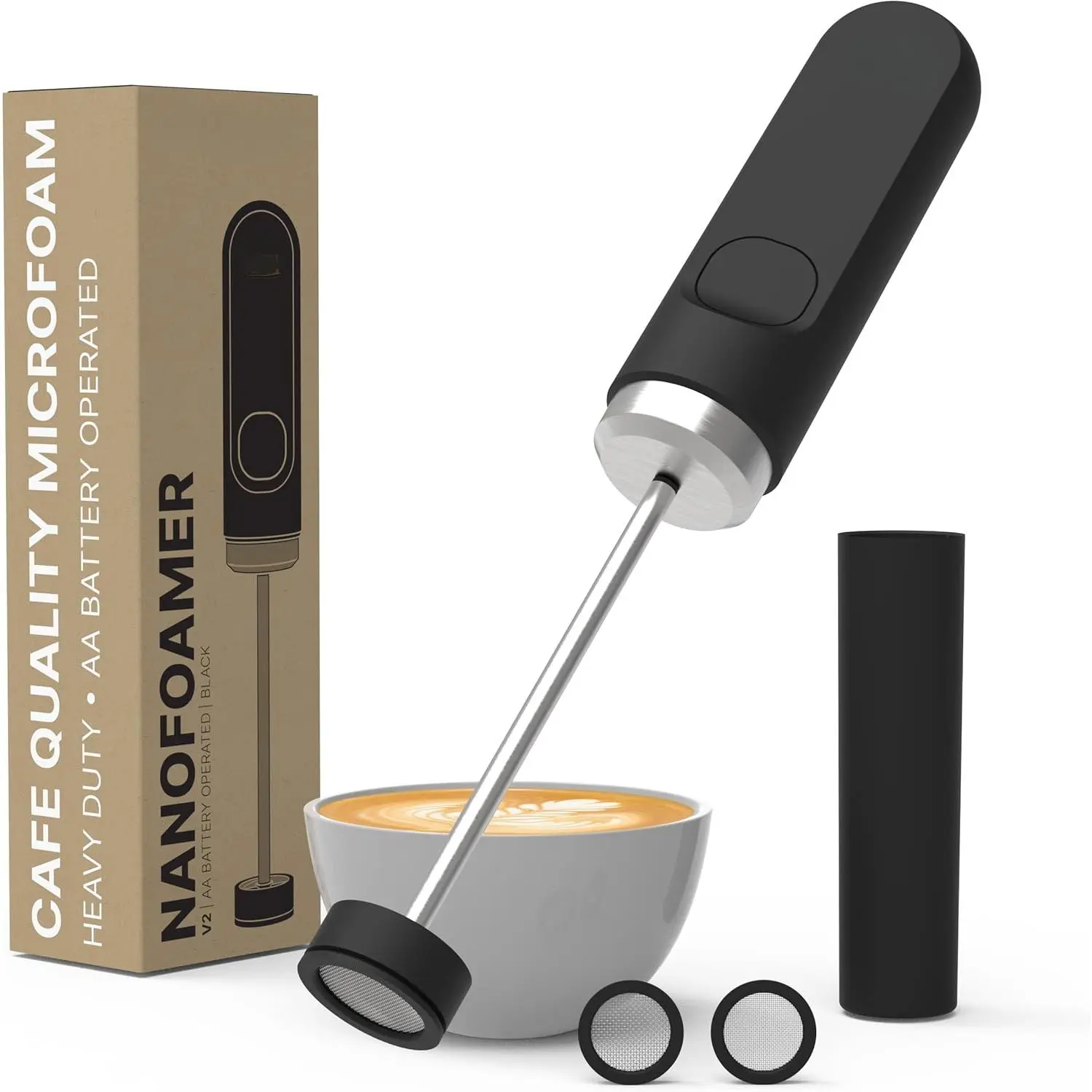 V2 Performance Milk Foamer |     NEW Model Edition |     Waterproof, Dual-Speed, Stainless Steel |     Microfoamed Milk in 30 Seconds, Barista-Style Coffee Drinks Home