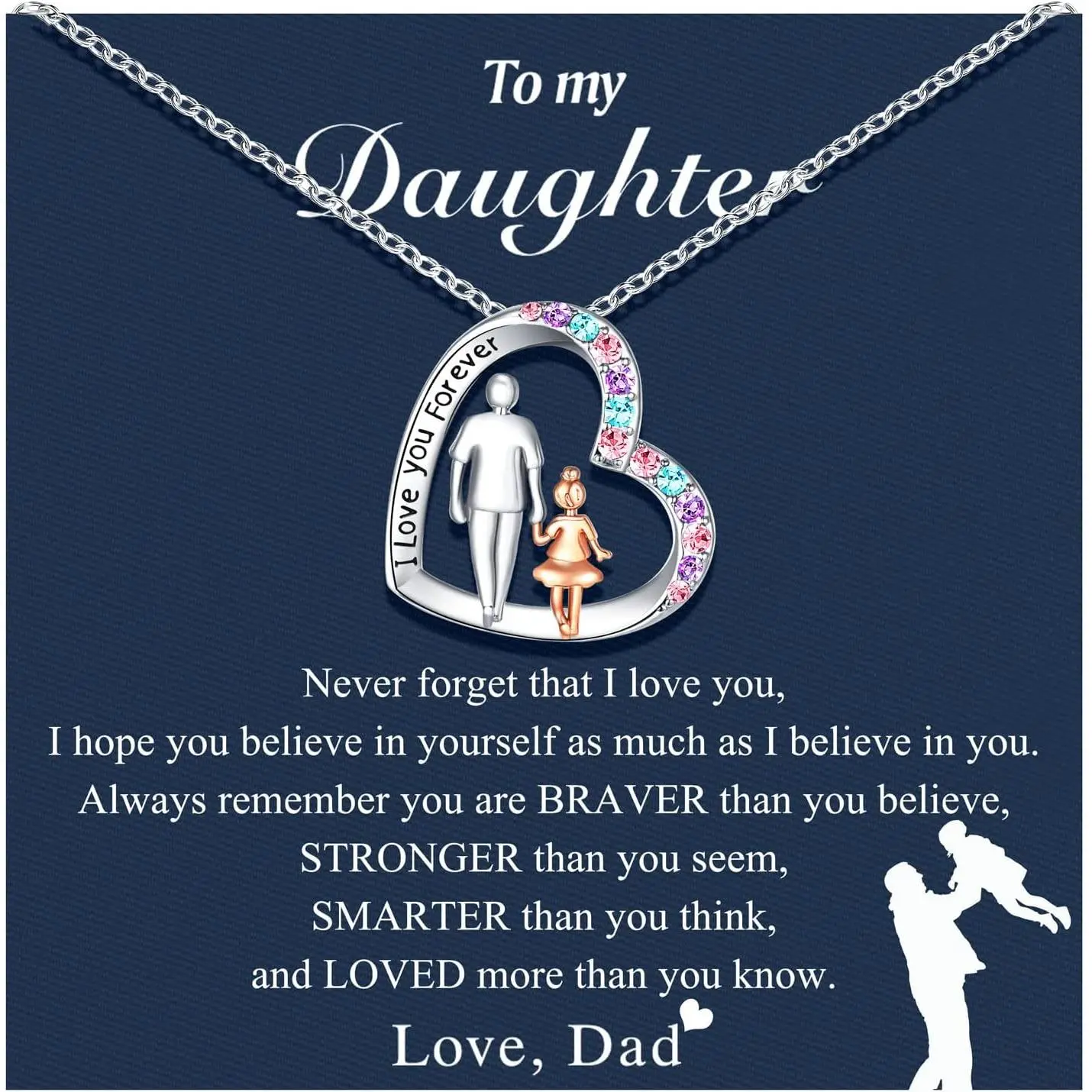Dad’s Heart Pendant Necklace with AAA+ CZ Crystals, Hand-in-Hand Design, Heart Engraved with Engraved Sweet Words, 0.82*0.82in, 18-2in Adjustable Chain, Back to School Gift for Teen Girls, Ideal for Love Expression, Birthday Gift Ideas