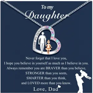 Dad’s Daddy & Daughter (Hand in Hand) Heart Pendant Necklace with AAA+ CZ Crystals, 0.82*0.82 Inches, 18+2 Inches, Back to School Birthday Gift for Teen Girls