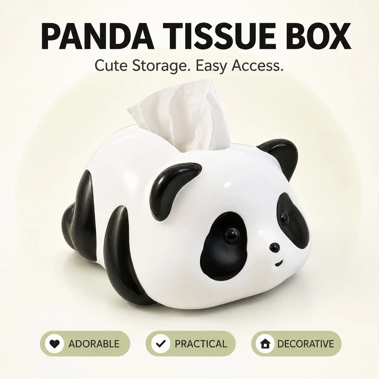 Cute Panda Tissue Box Cover, Refillable Facial Tissue Holder, Kawaii Napkin Dispenser for Living Room, Bedroom, Office Desk & Home Decor, Gift for Panda Lovers