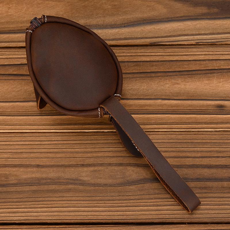 Unisex Crazy Horse Leather Card Holder & Coin Purse | Genuine Cowhide Mini Wallet, Cute Mouse Animal Design, Zipper Closure Slim Card Case, Durable Lightweight EDC Pocket Wallet for Daily Casual Use