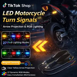 💡2PCS HD Yellow Arrow Projection LED Motorcycle Turn Signals | 27 Dynamic RGB Modes Magnet Induction | For Most 12V Motorcycles E-Bikes ✅ IP67 Waterproof ✅ M8 Screw Fit ✅ Safety & Style Upgrade