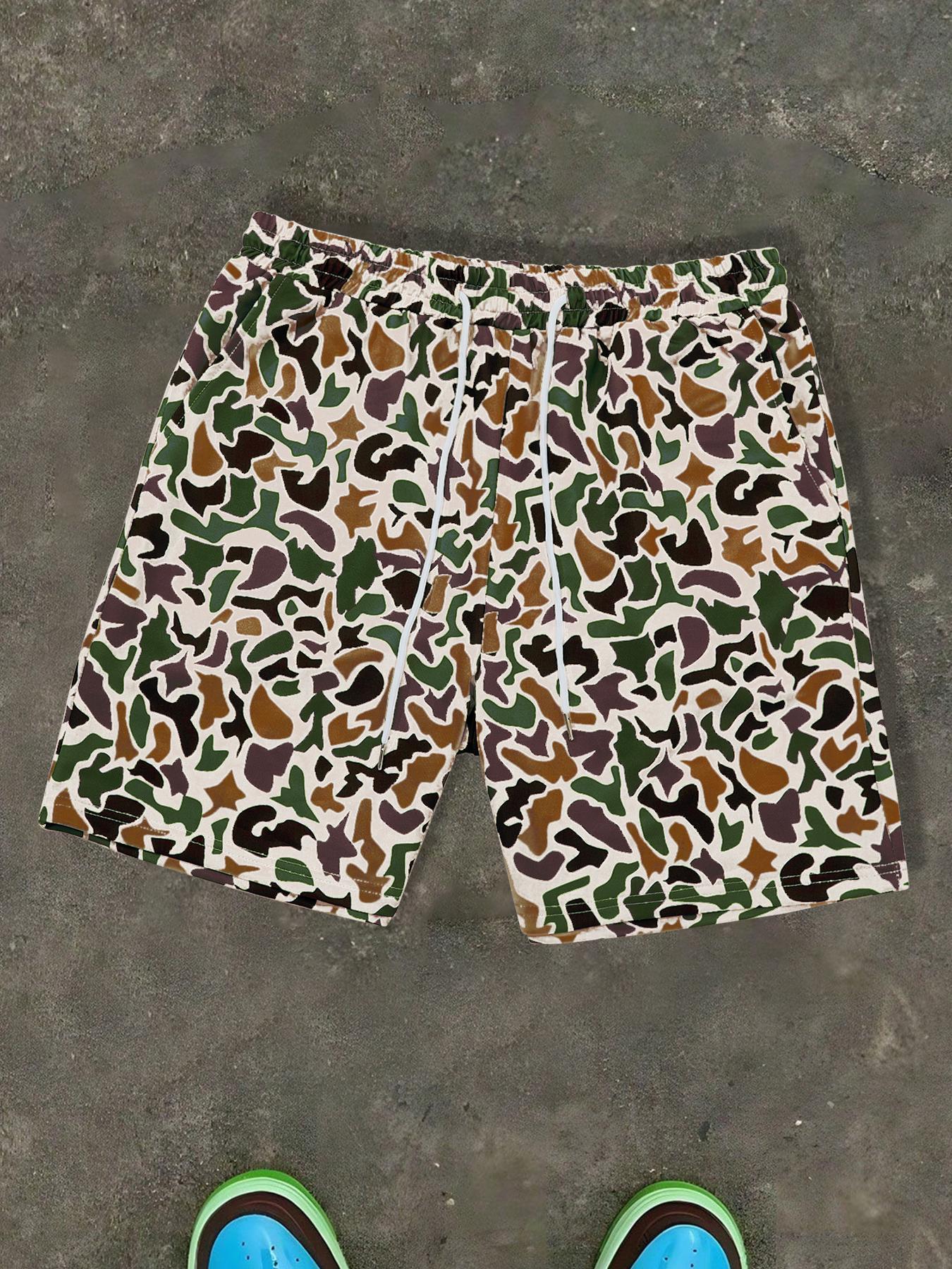 Unisex Camo Print Shorts, Regular Fit Casual Street Shorts for Summer, Fashion Men's Bottoms for Daily Wear